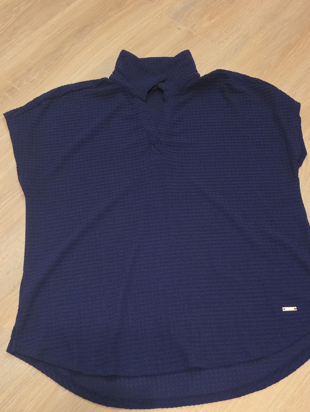 Jones New York Navy Textured Short Sleeve Polo Top
